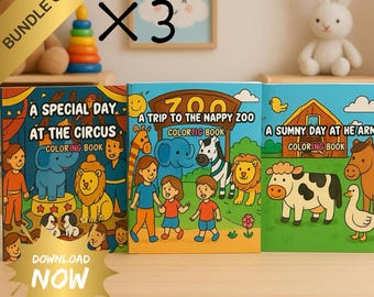 3-Book Coloring Bundle for Kids – Farm, Zoo, and Circus Themes – Fun Activity Set for Toddlers and Ages 4-8
