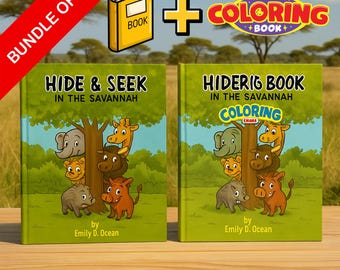 2-Book Hide and Seek in the Savannah Bundle for Kids Ages 4–8 | Funny Jungle Storybook + Printable Animal Coloring Activity Book