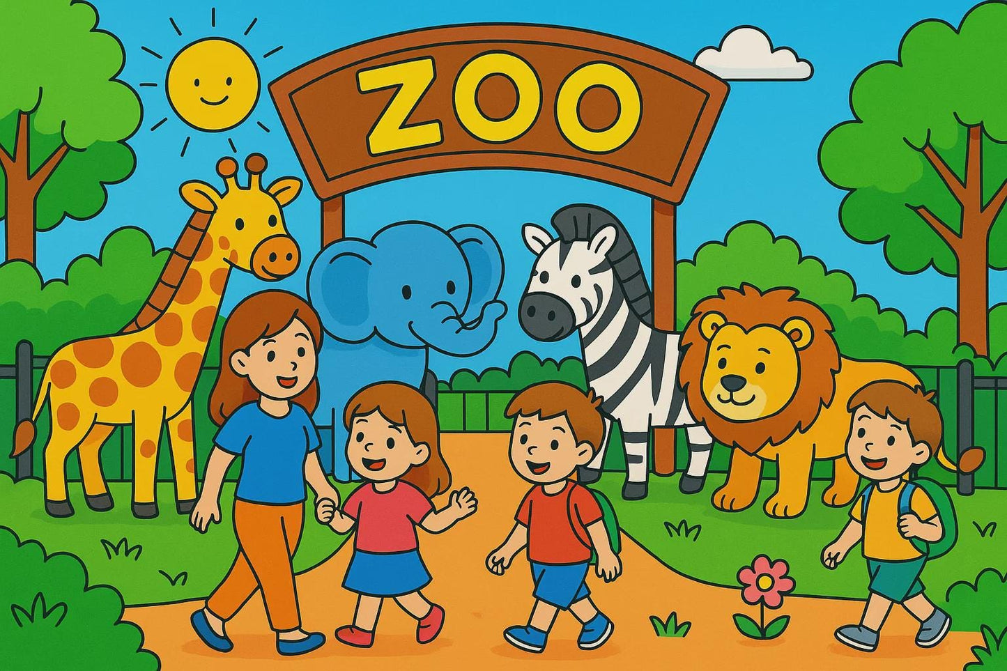A Trip to the Happy Zoo – Zoo Animal Coloring Book for Kids – Fun Safari Adventure Activity Book for Ages 4–8