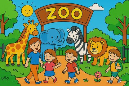 A Trip to the Happy Zoo – Zoo Animal Coloring Book for Kids – Fun Safari Adventure Activity Book for Ages 4–8