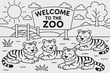 A Trip to the Happy Zoo – Zoo Animal Coloring Book for Kids – Fun Safari Adventure Activity Book for Ages 4–8