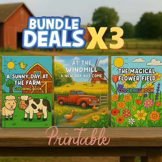3 Printable Coloring Books for Kids – Farm, Nature & Flowers | Digital Download Bundle | Educational Activity for Ages 4–10