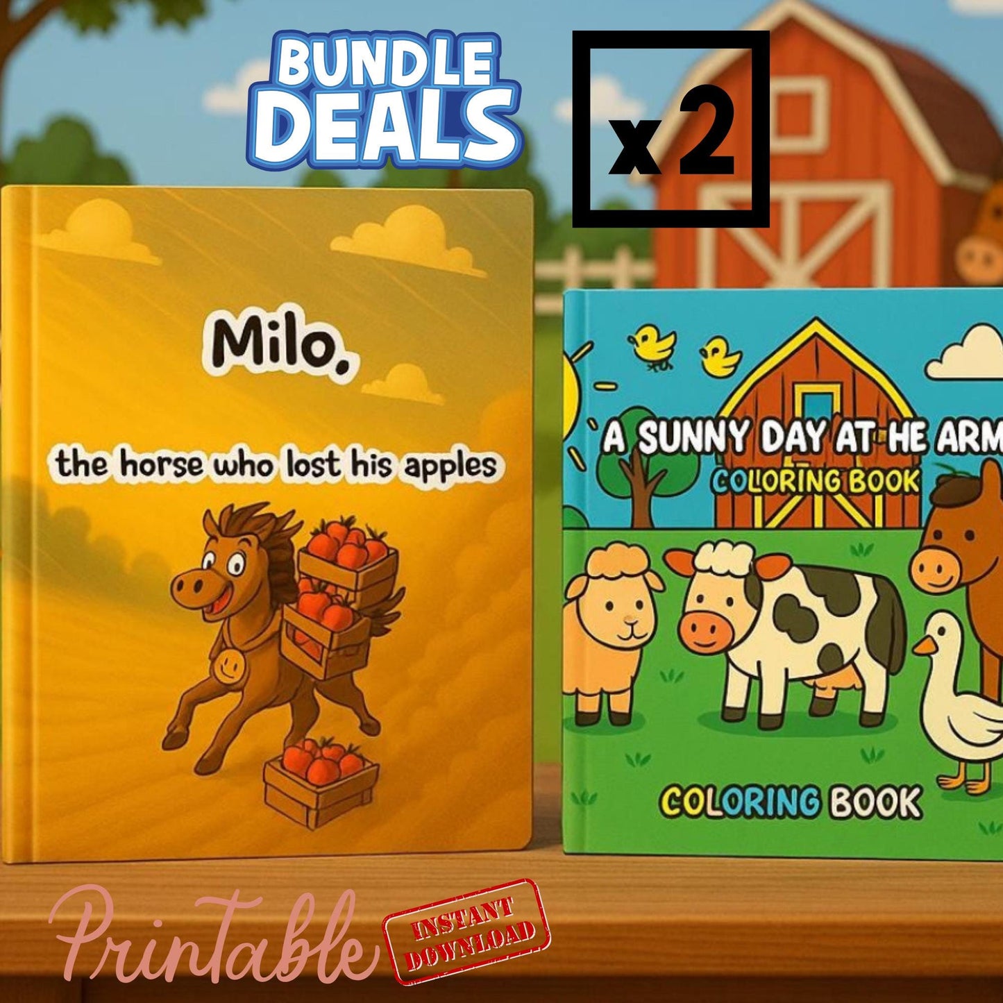 2-Book Farm Animal Bundle for Kids – Rhyming Storybook and Coloring Book – Fun Educational Gift Set for Ages 4–8, Preschool, Toddler