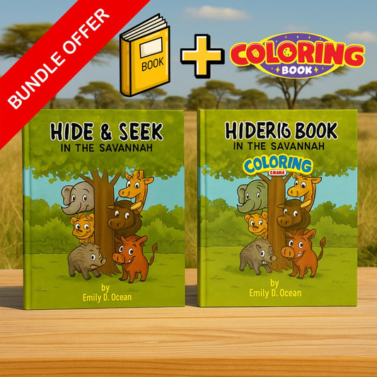 2-Book Hide and Seek in the Savannah Bundle for Kids Ages 4–8 | Funny Jungle Storybook + Printable Animal Coloring Activity Book